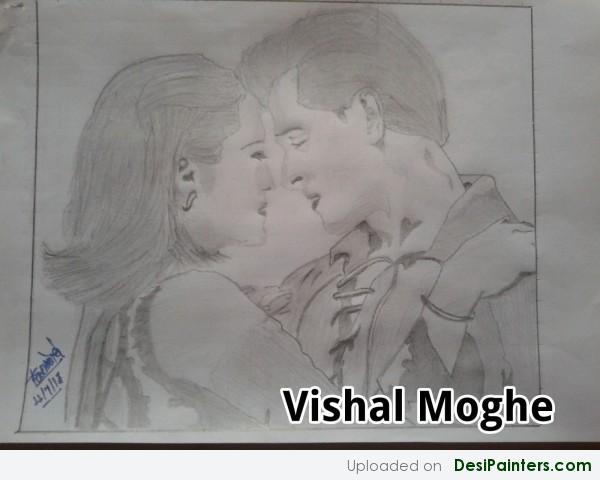 Pencil Sketch Of Hritik and Priety by Vishal Moghe