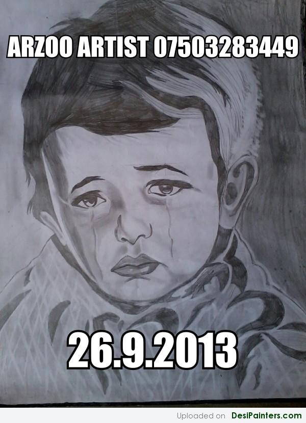 Pencil Sketch Of A Crying Boy - DesiPainters.com