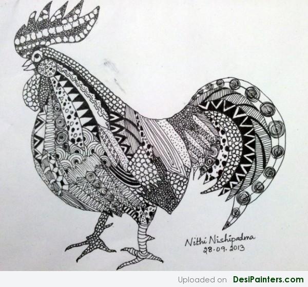 Ink Painting Of A Cock By Nithi Nishipadma - DesiPainters.com