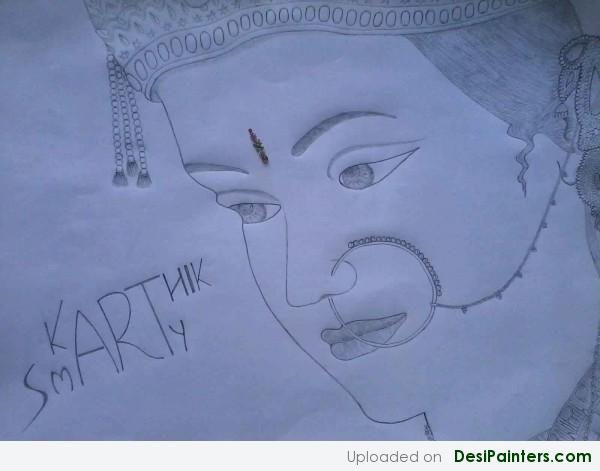 Pencil Sketch Of Lord Durga Devi - DesiPainters.com