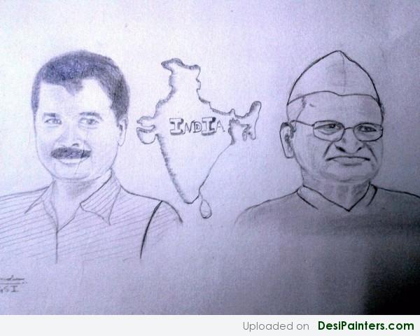 Sketch Of Anna Hazare and Arvind Kejriwal - DesiPainters.com