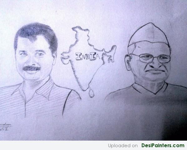 Sketch Of Anna Hazare and Arvind Kejriwal