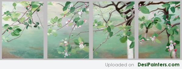 Oil Paintings Of Trees and White Flowers