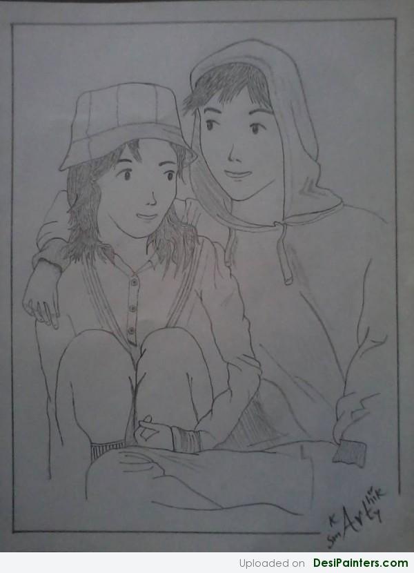 Pencil Sketch Of A Couple by Karthik Smarty - DesiPainters.com