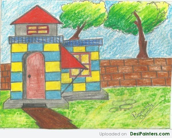 Pencil Colours Painting Of A House - DesiPainters.com