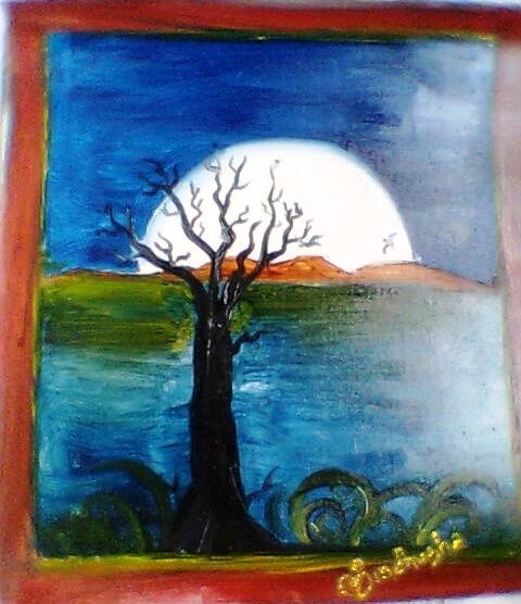Oil Painting Of A Tree At Night