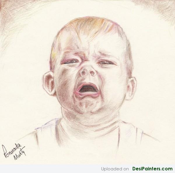 Pencil Colors Painting Of A Crying Baby - DesiPainters.com