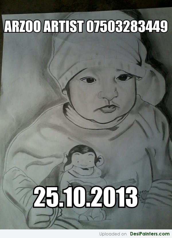 Pencil Sketch Of A Baby - DesiPainters.com