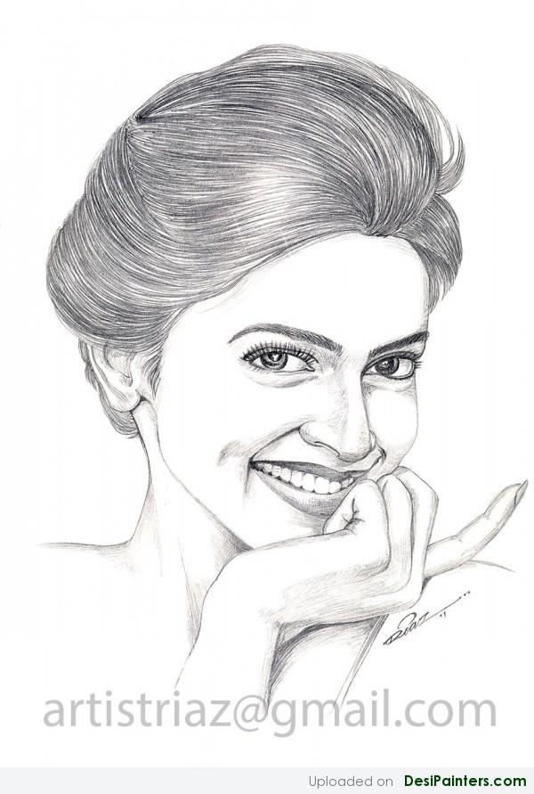 Pencil Sketch Of Deepika Padukone - DesiPainters.com