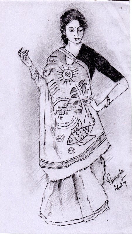 Sketch Of A Woman In Bengali Saree