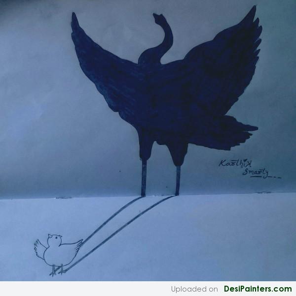 Sketch Of Baby Chicks shadow by Karthik Smarty - DesiPainters.com