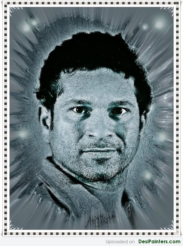 Digital Painting Of Cricketer Sachin Tendulker