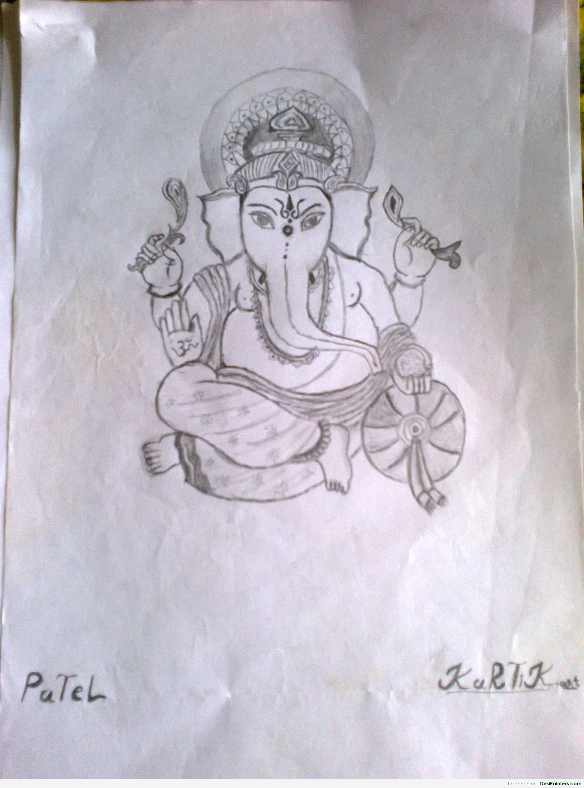 Lord Ganesha (Vol 4)_Pen Drawing on Canvas_7.8x10.6 inch - crafttatva.com