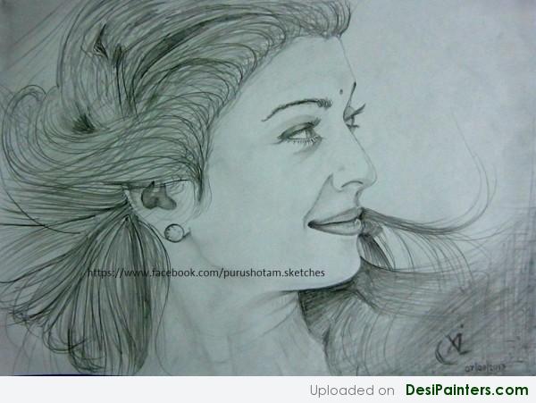 Pencil Sketch Of Aishwarya Rai - DesiPainters.com