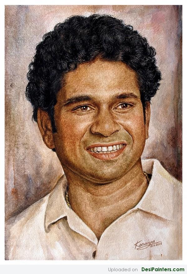 Watercolor Painting Of Bharat Ratna Award Sachin - DesiPainters.com