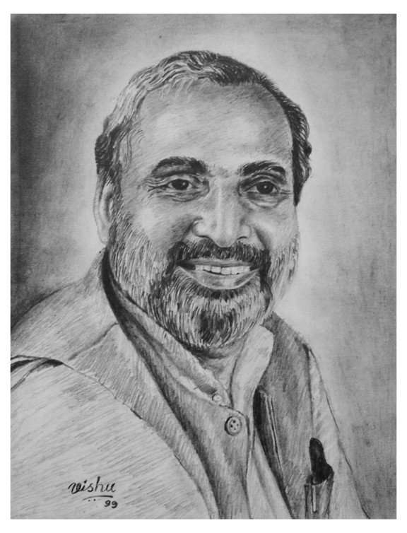 Pencil Sketch Of U.R. Ananthmoorthy - DesiPainters.com
