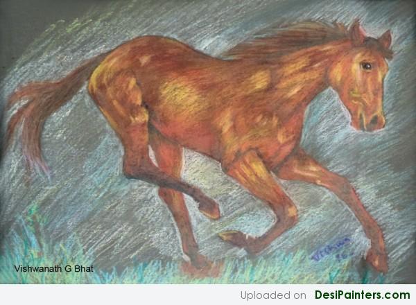 Pastel Painting Of A Running Horse - DesiPainters.com