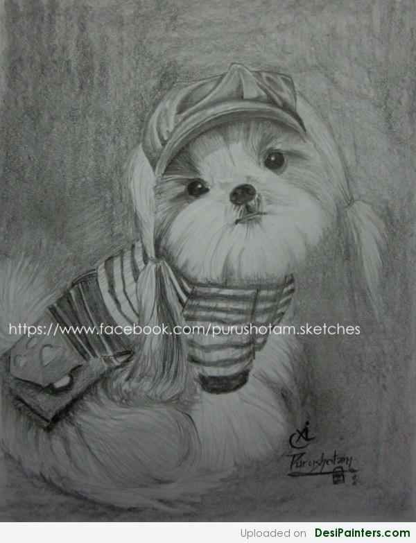 Sketch Of Cute Puppy By Purushotam - DesiPainters.com