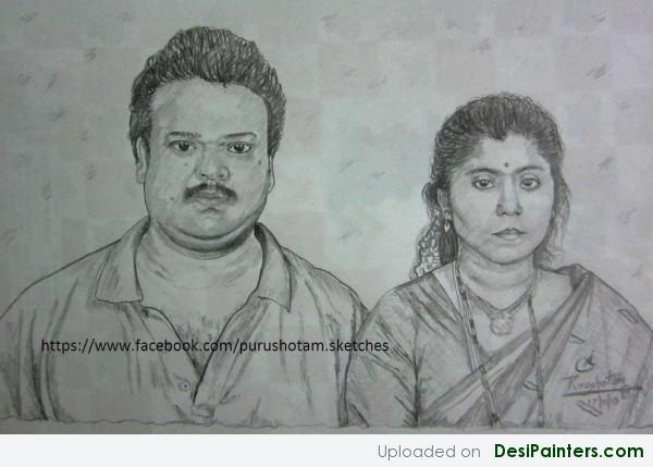 Pencil Sketch of My Mom and Dad - DesiPainters.com