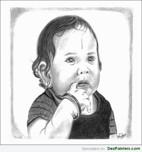 Pencil Sketch Of A Cute Baby - DesiPainters.com