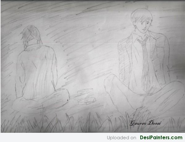 Pencil Sketch Of A Sad Couple - DesiPainters.com