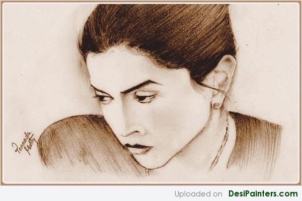 Pencil Sketch Of A Thinking Lady - DesiPainters.com