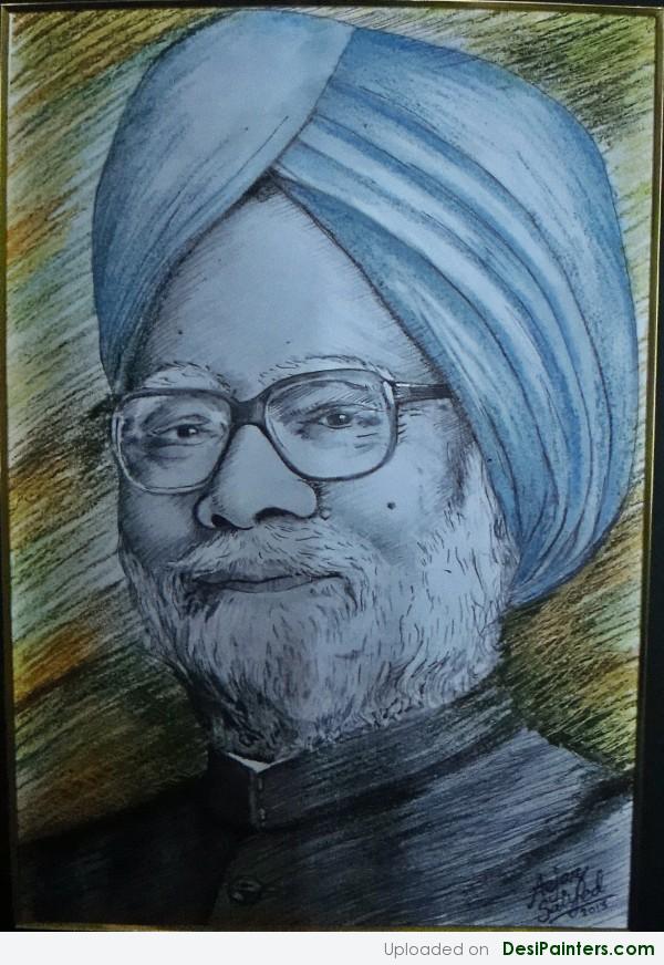 Painting Of PM Dr.Manmohan Singh - DesiPainters.com