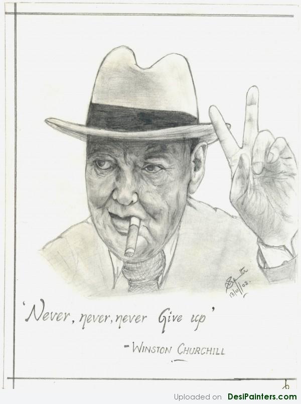 Pencil Sketch Of Winston Churchill - DesiPainters.com