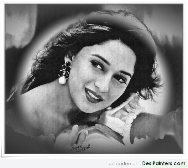 Digital Painting Of Actress Madhuri Dixit - DesiPainters.com