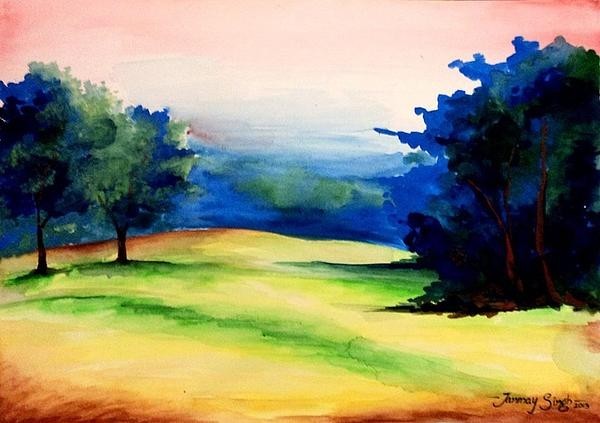 Watercolor Painting Of A Landscape - DesiPainters.com