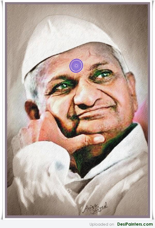 Digital Painting Of Anna Hazare - DesiPainters.com