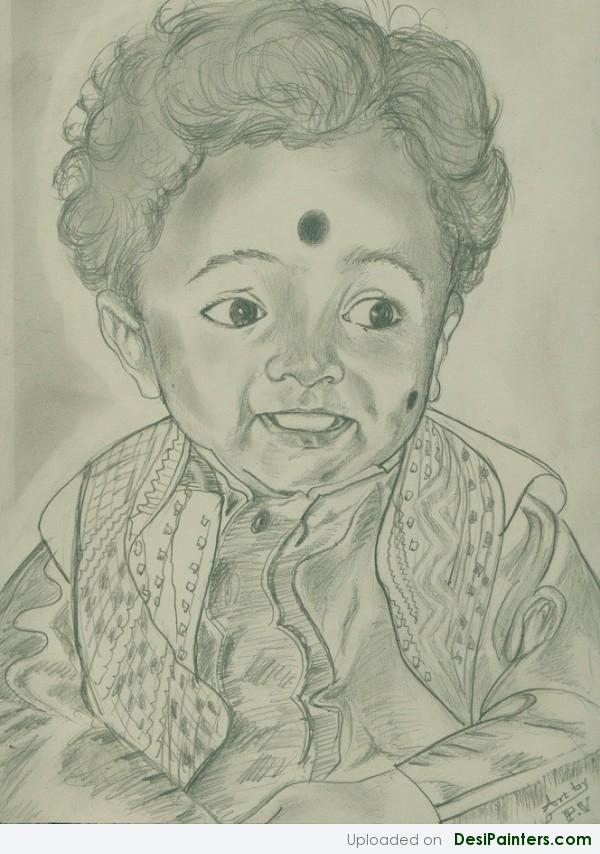 Pencil Sketch Of A Baby - DesiPainters.com