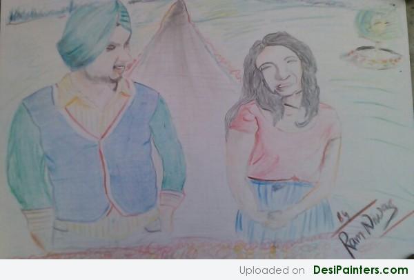 Pencil Colors Painting Of Friends - DesiPainters.com