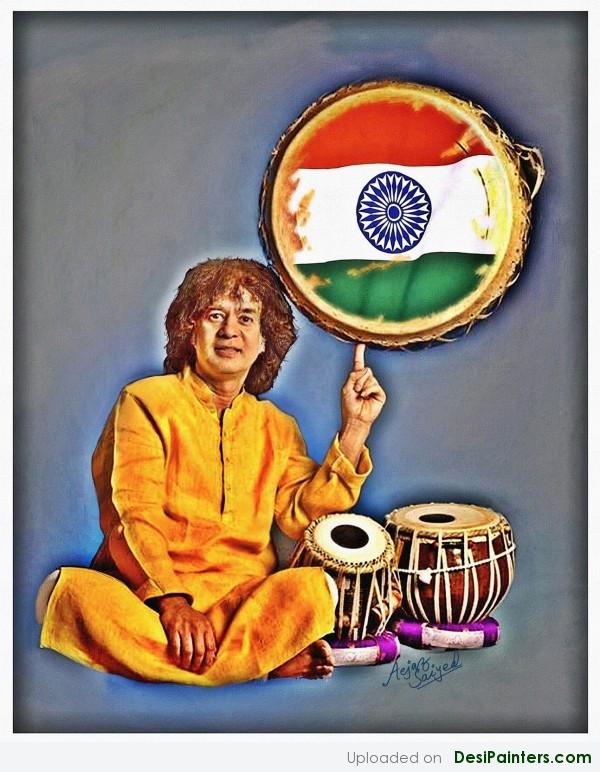 Painting Of Ustad Zakir Hussain - DesiPainters.com