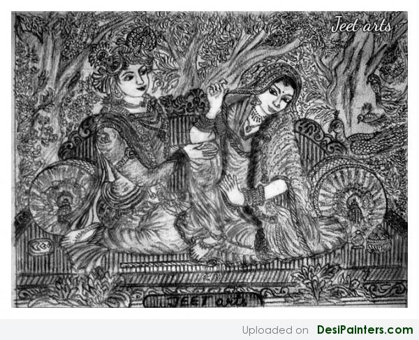 Handmade Sketch Of Radhe Krishna by Jeet arts - DesiPainters.com