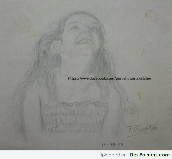 Pencil Sketch Of Laughing Girl
