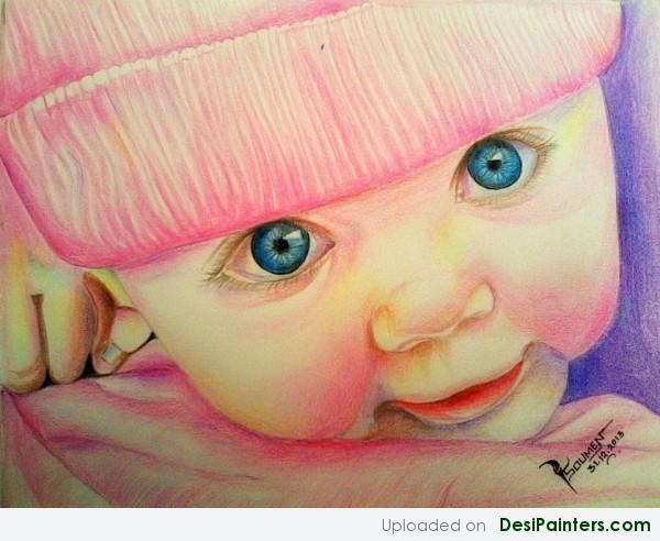 Pencil Colors Painting Of Cute Baby