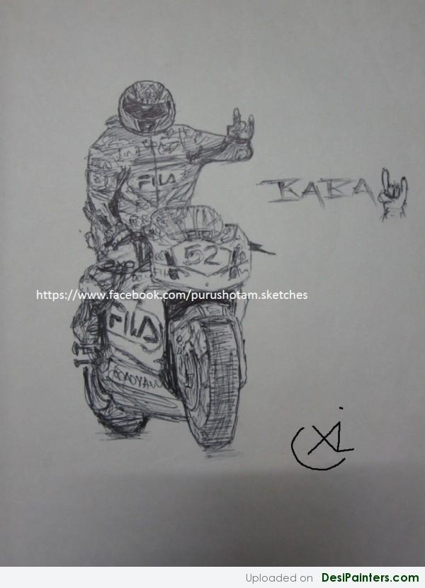 Black Ink Work- Rajnikanth on Bike Baba - DesiPainters.com