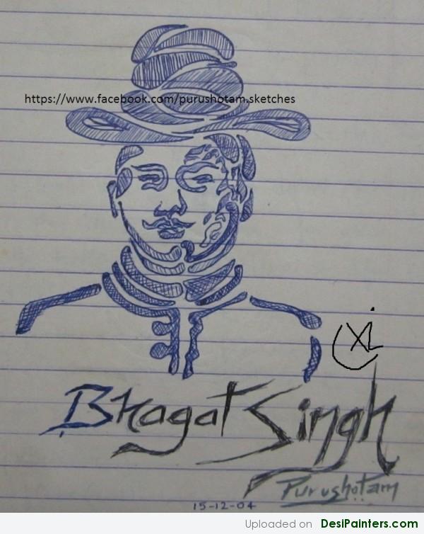 Blue and Black Ink Painting – Bhagat Singh - DesiPainters.com