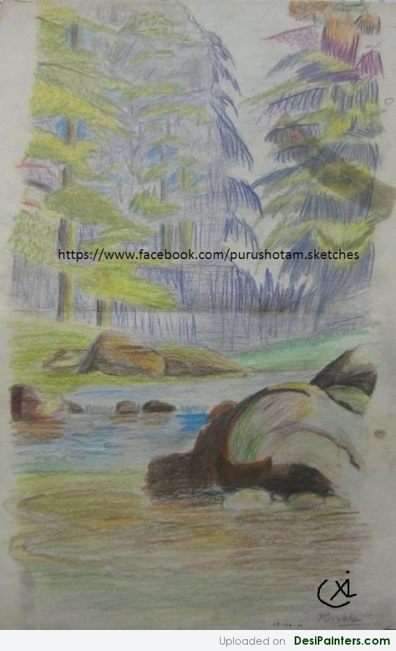 Pencil Colors Painting Of Kashmir - DesiPainters.com