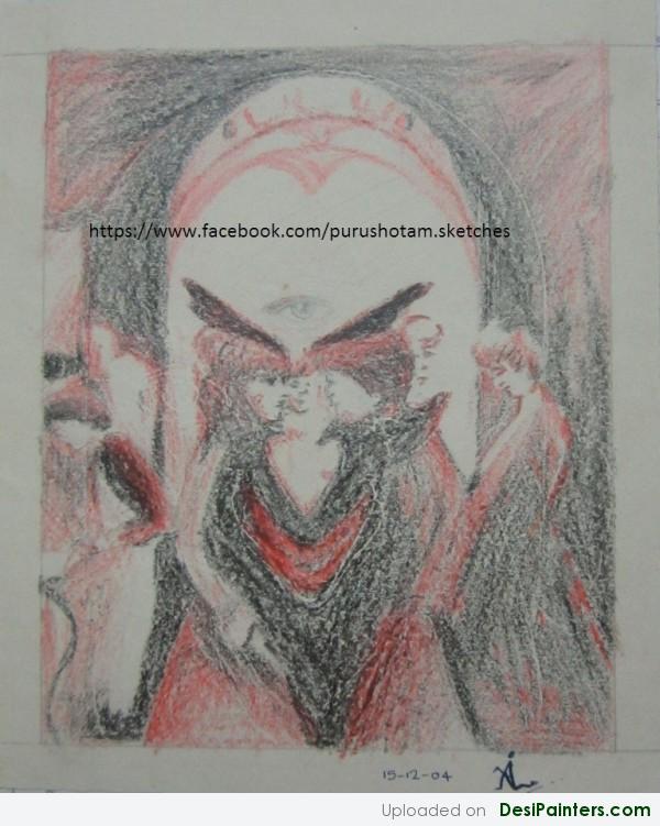 Crayon Work- People in Devil face - DesiPainters.com
