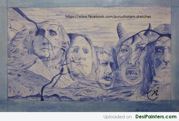 Ink Painting – Devil in the Statues - DesiPainters.com