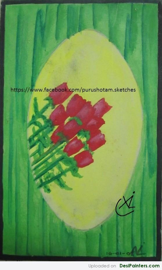 Watercolor Painting Of Red Roses - DesiPainters.com