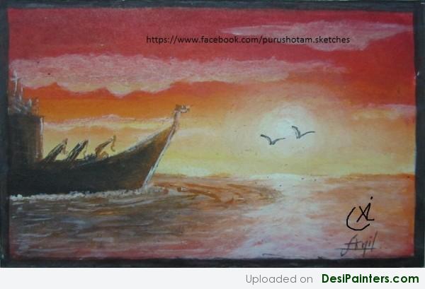 Painting Of Sailing and Sun Rise - DesiPainters.com