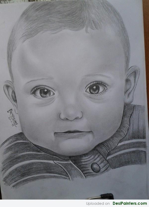 Pencil Sketch Of A Cute Baby Boy - DesiPainters.com