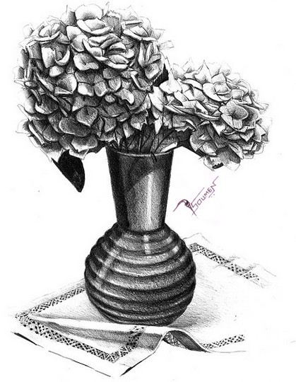 Pencil Sketch Of Flower Pot - DesiPainters.com