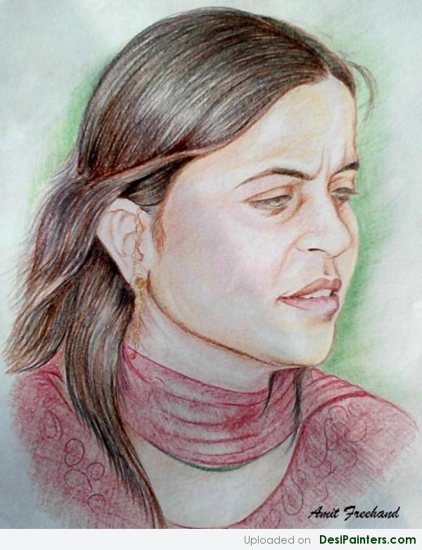 Pencil Colors Painting Of A Girl - DesiPainters.com