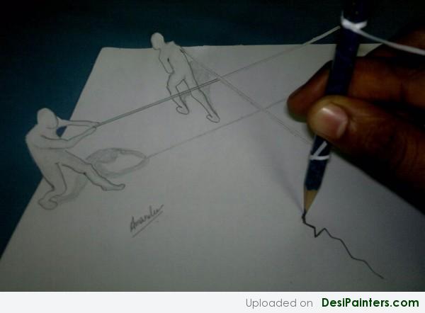 3D Pencil Sketch Of Rope Pulling - DesiPainters.com