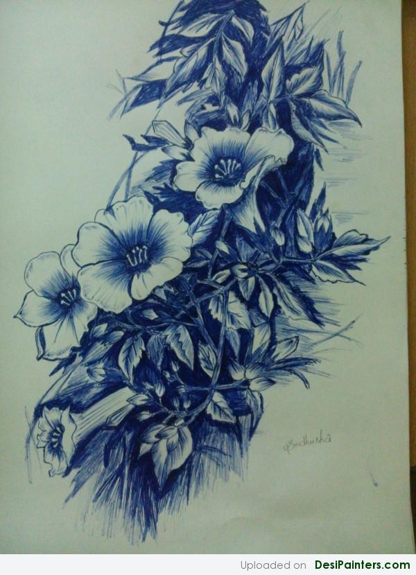 Ink Painting Of Flowers By Sindhusha - DesiPainters.com
