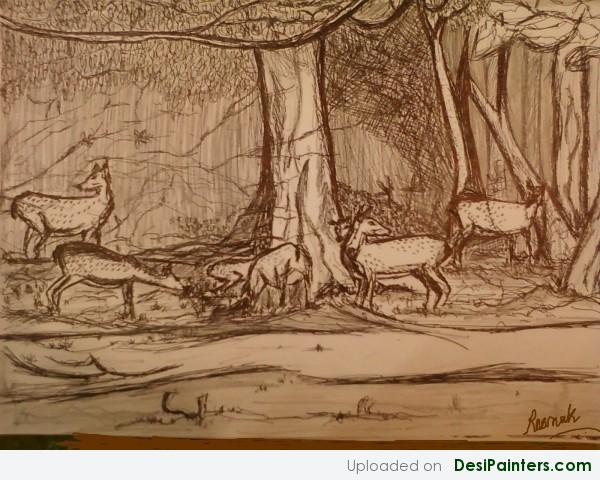 Sketch Of Deers By Rawnak Jahan - DesiPainters.com
